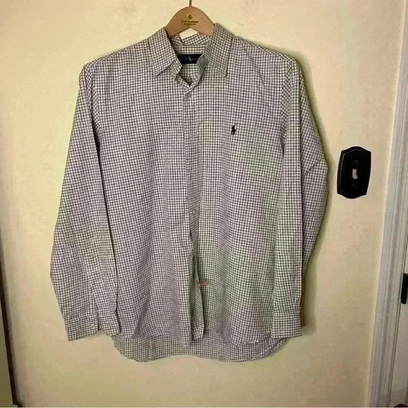 Ralph Lauren Classic Blue Windowpane Plaid Button Down Dress Shirt Size XL - Picture 1 of 5